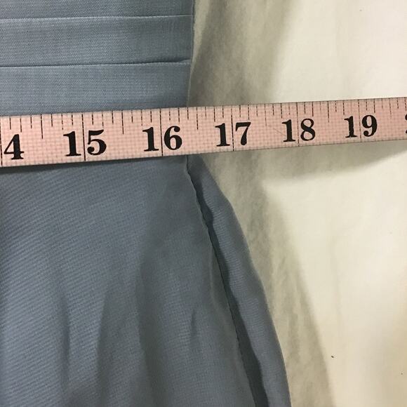 BRIDESMAID SZ 10 L Slate Blue Vneck Flutter Sleeve Hi Low Midi Dress NEW b122 - Picture 5 of 7